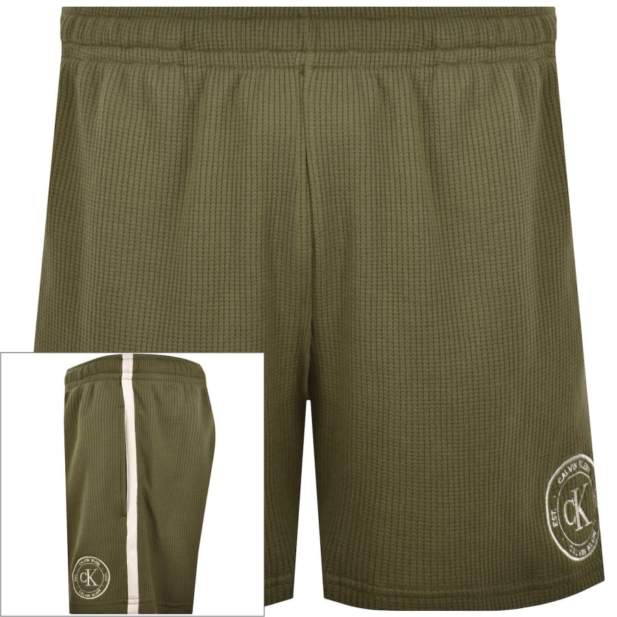 Image number 1 for Calvin Klein Waffle Shorts Olive Night Green