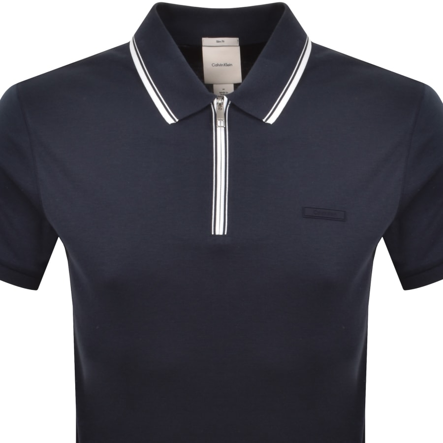 Image number 2 for Calvin Klein Supima Tipped Zip Polo Navy