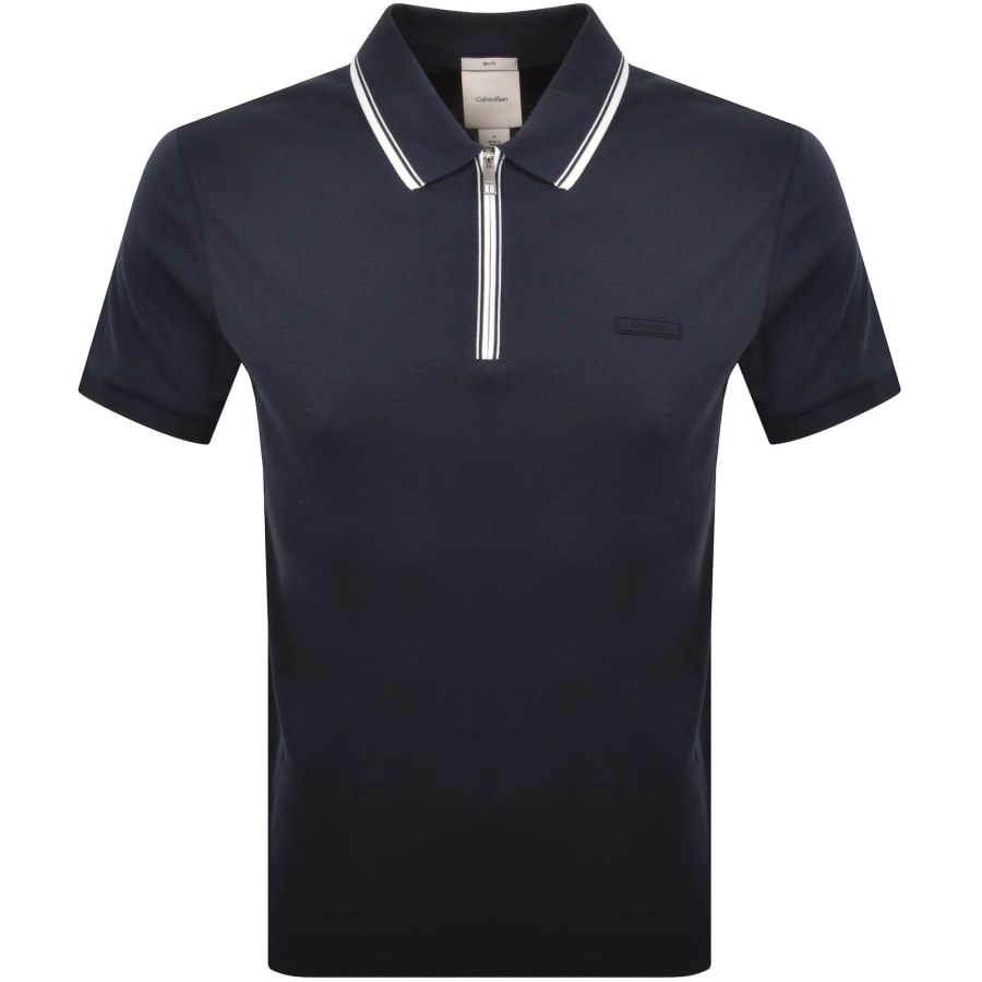 Image number 1 for Calvin Klein Supima Tipped Zip Polo Navy