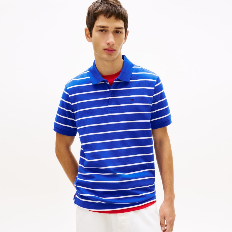 Image number 5 for Tommy Jeans Stripe Polo T Shirt Fizzy Blue