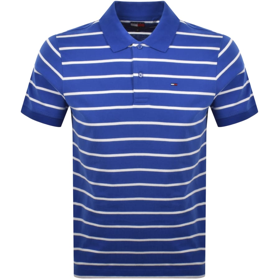 Image number 1 for Tommy Jeans Stripe Polo T Shirt Fizzy Blue