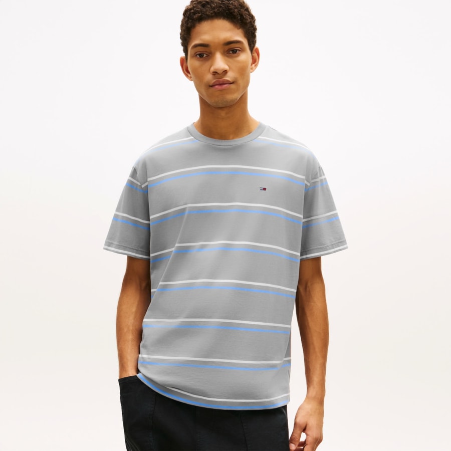 Image number 4 for Tommy Jeans Relaxed Fit Stripe T Shirt Grey