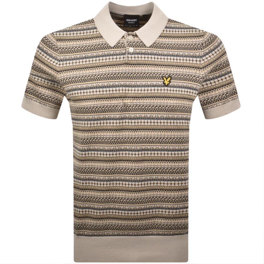 Image number 1 for Lyle And Scott Fairisle Knit Polo Beige