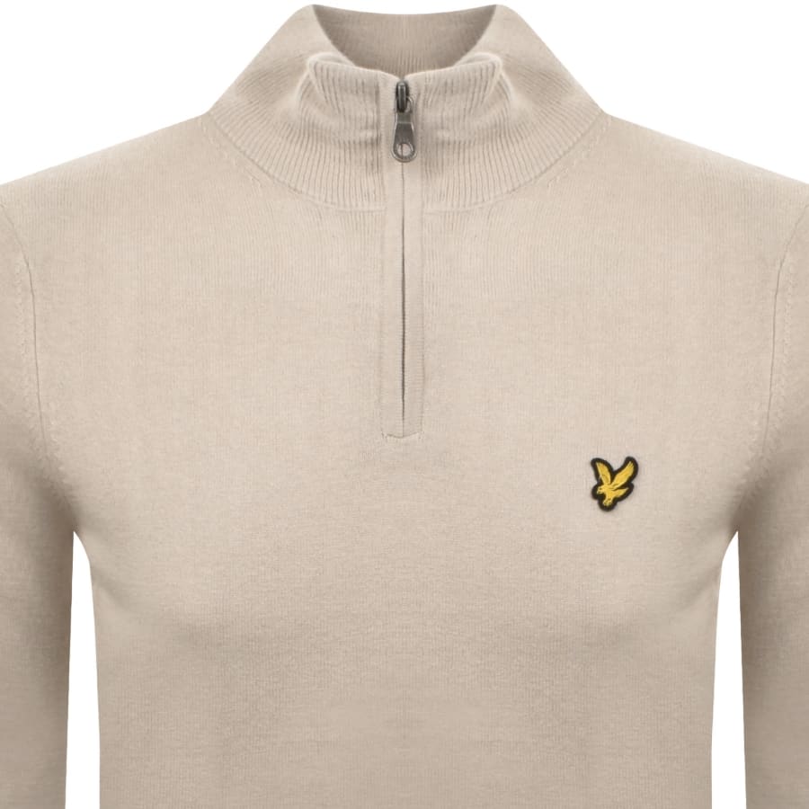 Image number 2 for Lyle And Scott Quarter Zip Knitted Jumper Beige