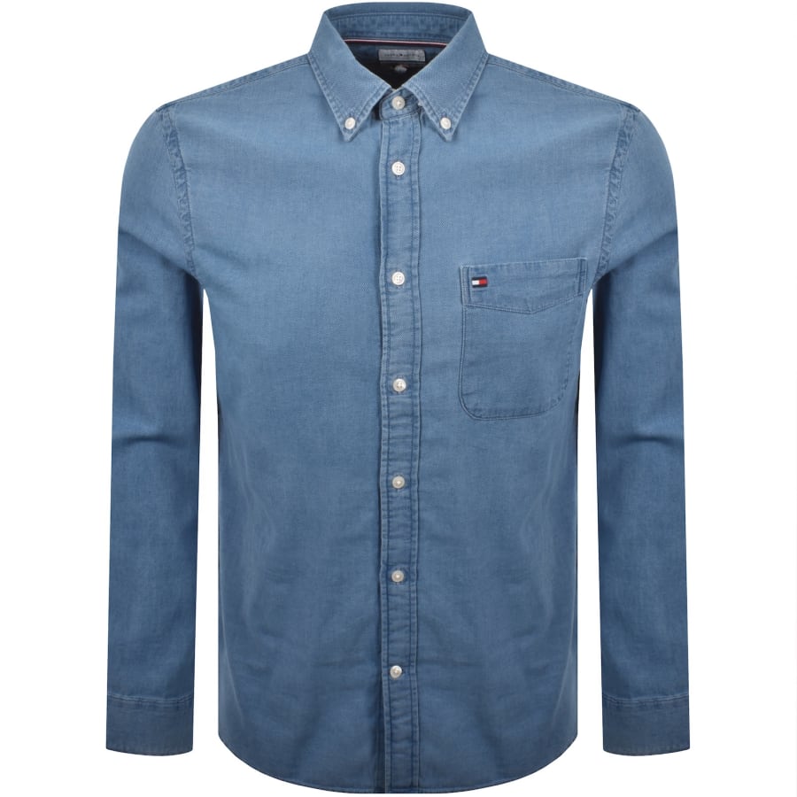 Image number 1 for Tommy Hilfiger Dobby Long Sleeve Shirt Blue