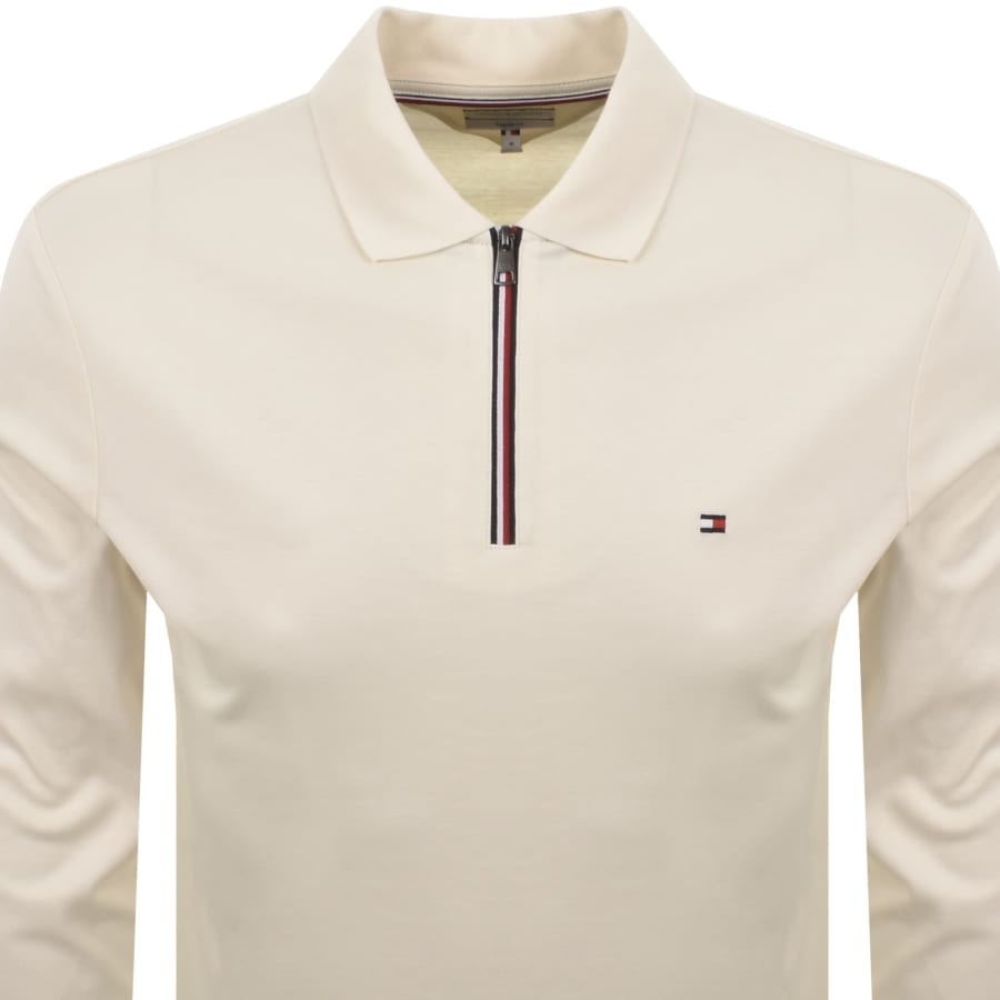 Image number 2 for Tommy Hilfiger Long Sleeved Zip Polo T Shirt Cream