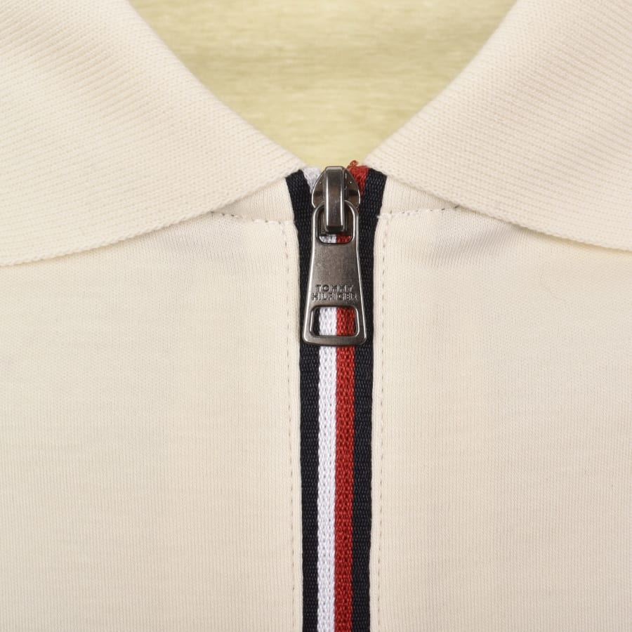 Image number 4 for Tommy Hilfiger Long Sleeved Zip Polo T Shirt Cream