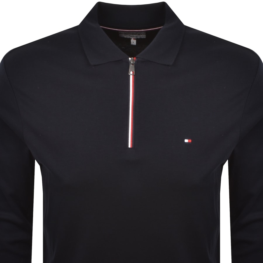 Image number 2 for Tommy Hilfiger Long Sleeved Zip Polo T Shirt Navy