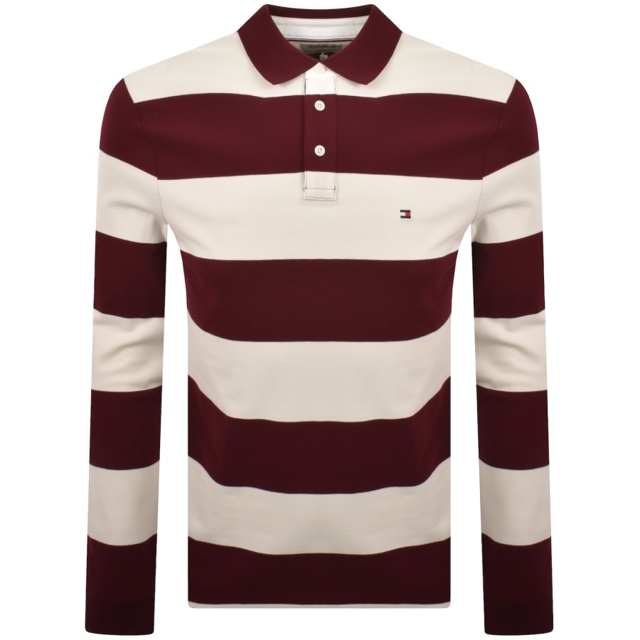Image number 1 for Tommy Hilfiger Rugby Stripe Polo T Shirt Burgundy