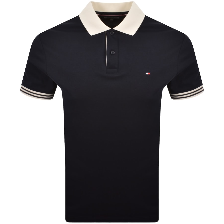 Image number 1 for Tommy Hilfiger Interlock Placket Detail Polo Navy