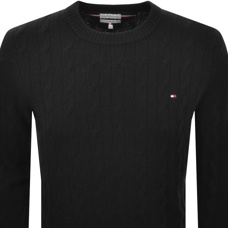 Image number 2 for Tommy Hilfiger Lambswool Cable Knit Jumper Black