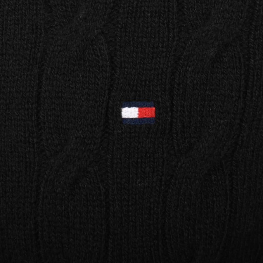 Image number 3 for Tommy Hilfiger Lambswool Cable Knit Jumper Black