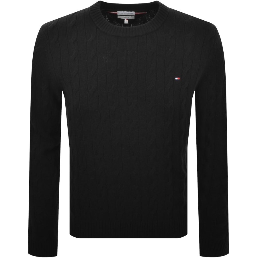 Image number 1 for Tommy Hilfiger Lambswool Cable Knit Jumper Black