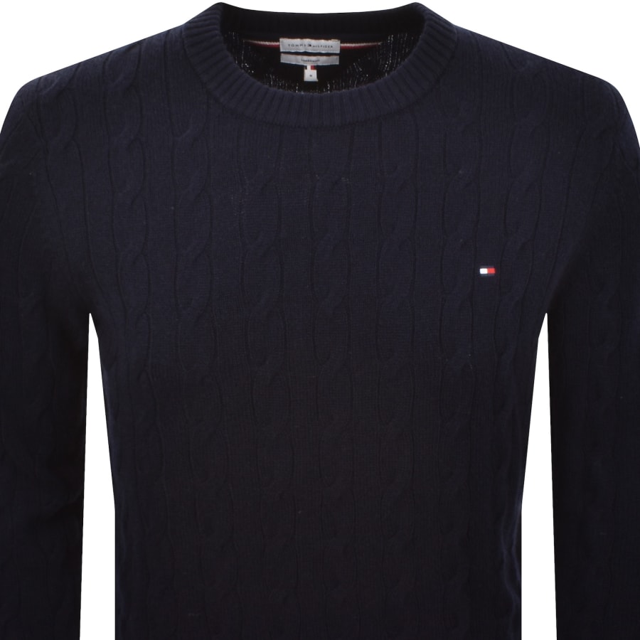 Image number 2 for Tommy Hilfiger Lambswool Cable Knit Jumper Navy