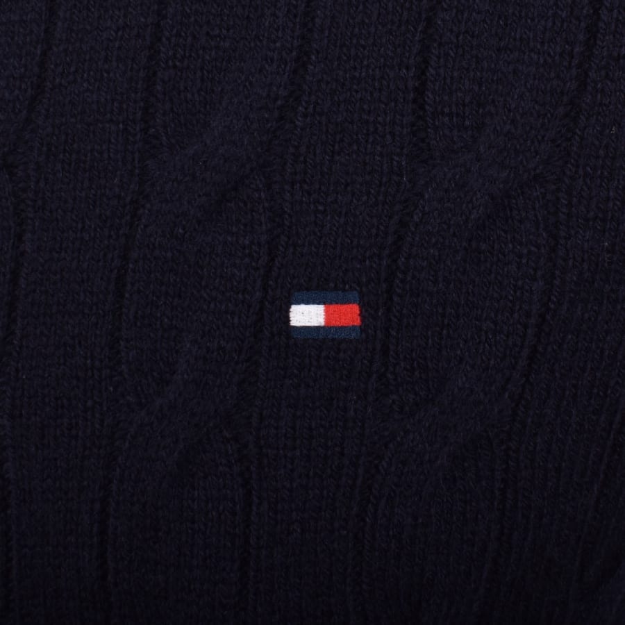 Image number 3 for Tommy Hilfiger Lambswool Cable Knit Jumper Navy