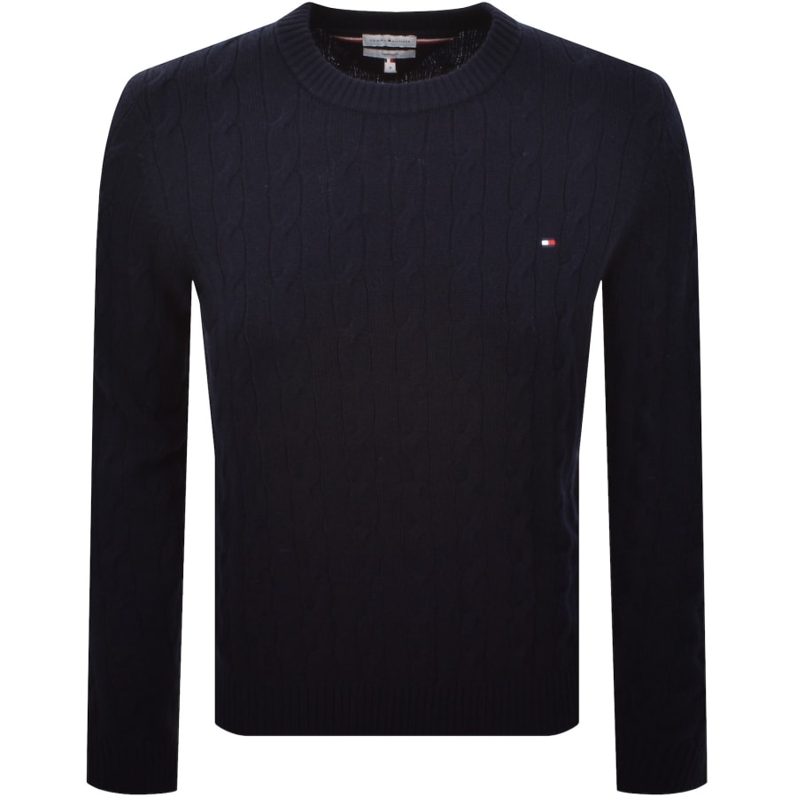 Image number 1 for Tommy Hilfiger Lambswool Cable Knit Jumper Navy