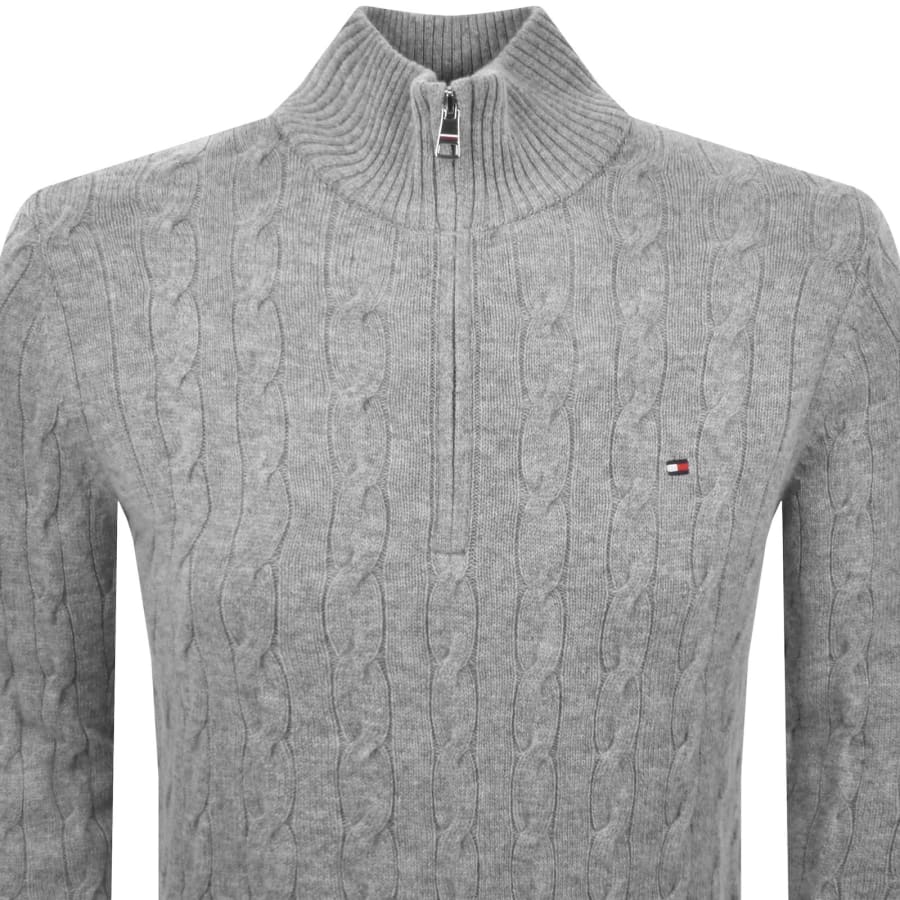 Image number 2 for Tommy Hilfiger Lambswool Cable Knit Jumper Grey