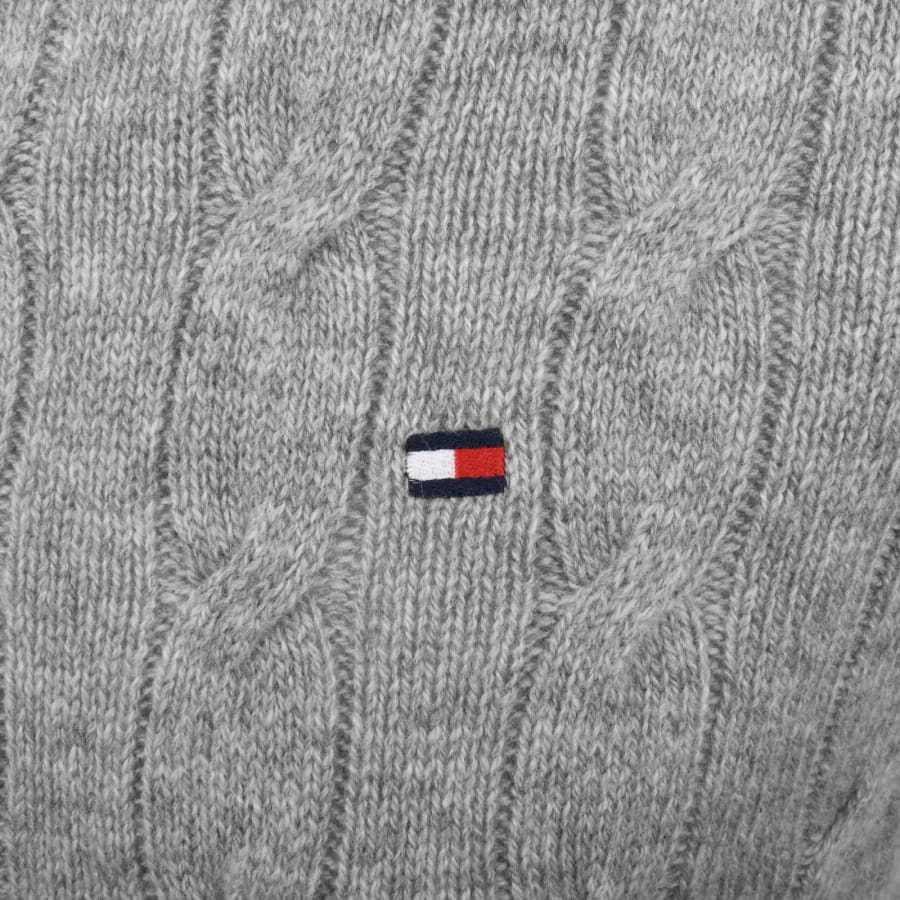 Image number 3 for Tommy Hilfiger Lambswool Cable Knit Jumper Grey
