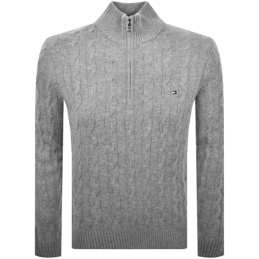 Image number 1 for Tommy Hilfiger Lambswool Cable Knit Jumper Grey