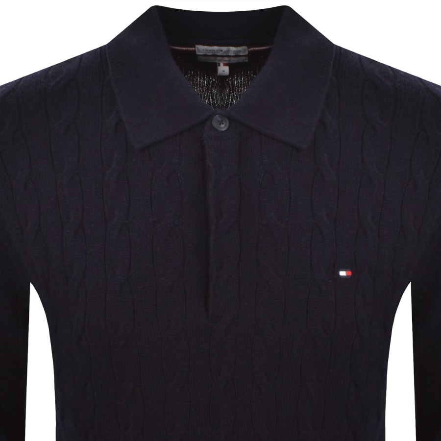Image number 2 for Tommy Hilfiger Cable Knit Rugby Polo Navy