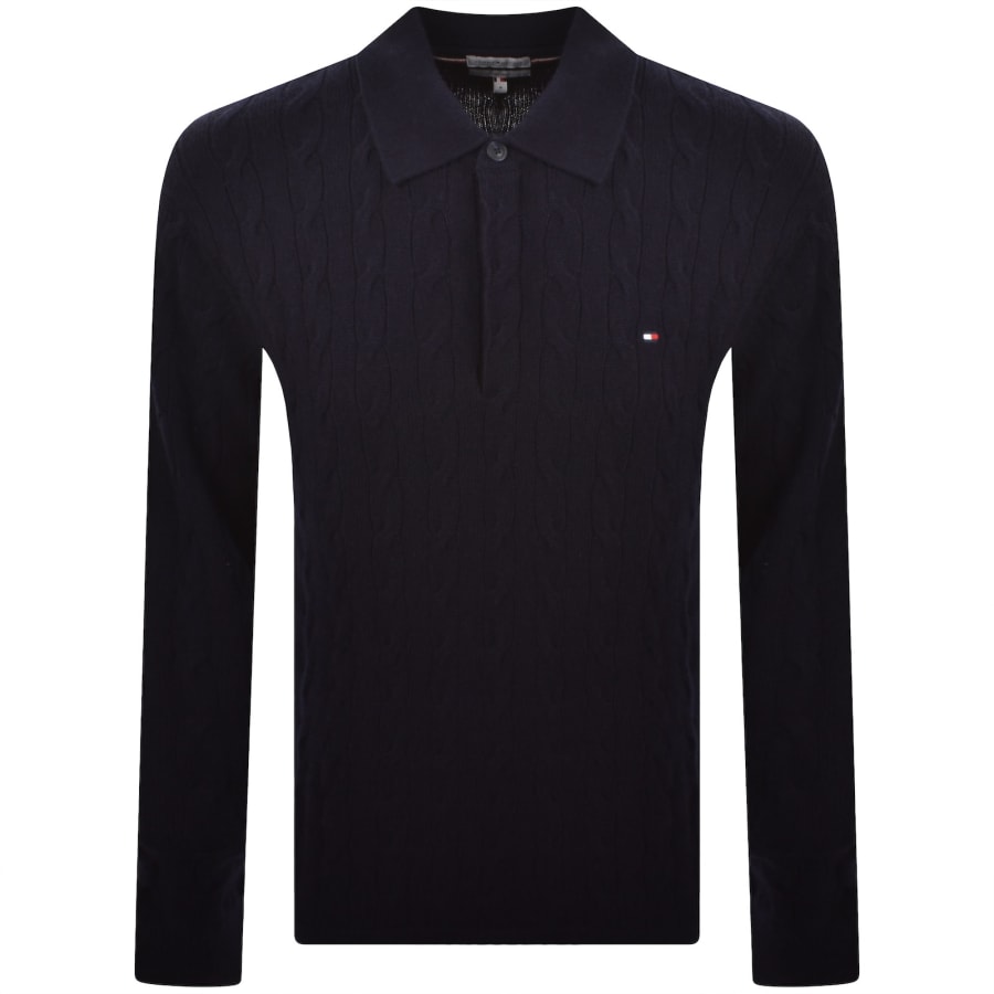 Image number 1 for Tommy Hilfiger Cable Knit Rugby Polo Navy