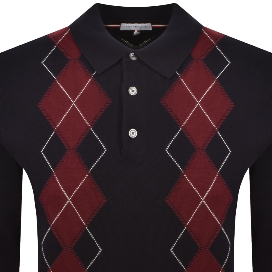 Image number 2 for Tommy Hilfiger Argyle Long Sleeve Polo Navy