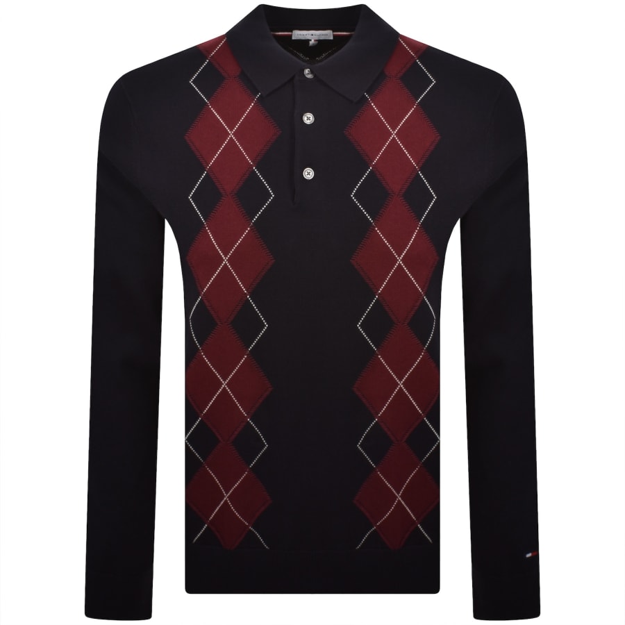 Image number 1 for Tommy Hilfiger Argyle Long Sleeve Polo Navy
