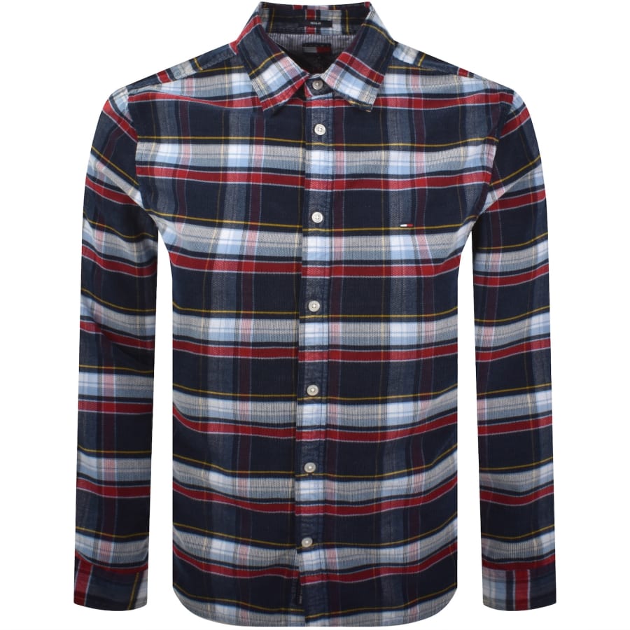 Image number 1 for Tommy Jeans Check Corduroy Shirt Dark Blue