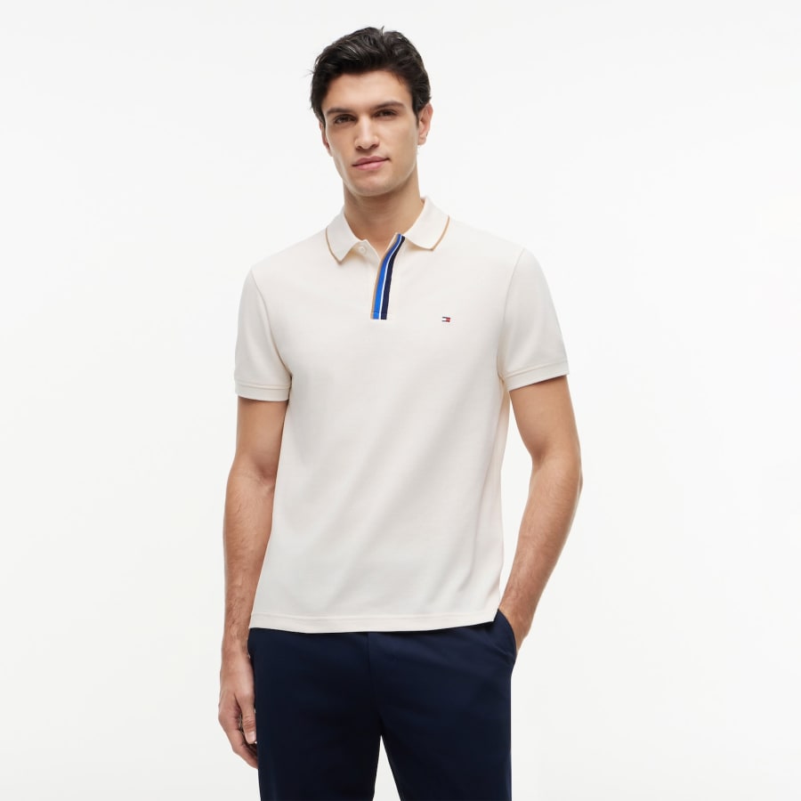 Image number 5 for Tommy Hilfiger Pique Placket Detail Polo Beige
