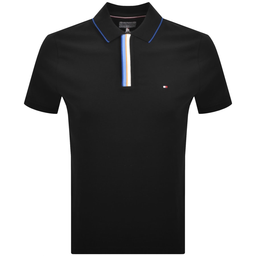 Image number 1 for Tommy Hilfiger Pique Placket Detail Polo Black