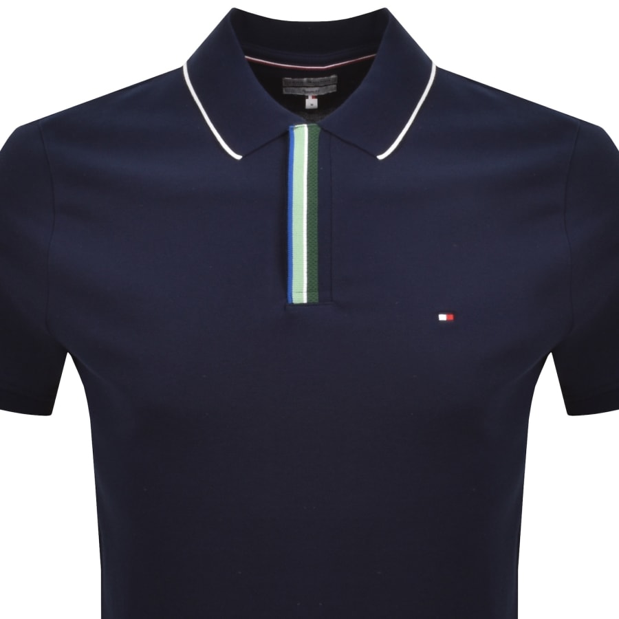 Image number 2 for Tommy Hilfiger Pique Placket Detail Polo Navy