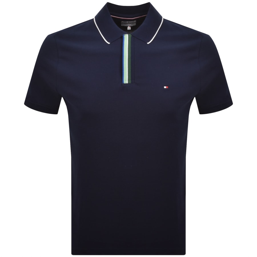 Image number 1 for Tommy Hilfiger Pique Placket Detail Polo Navy