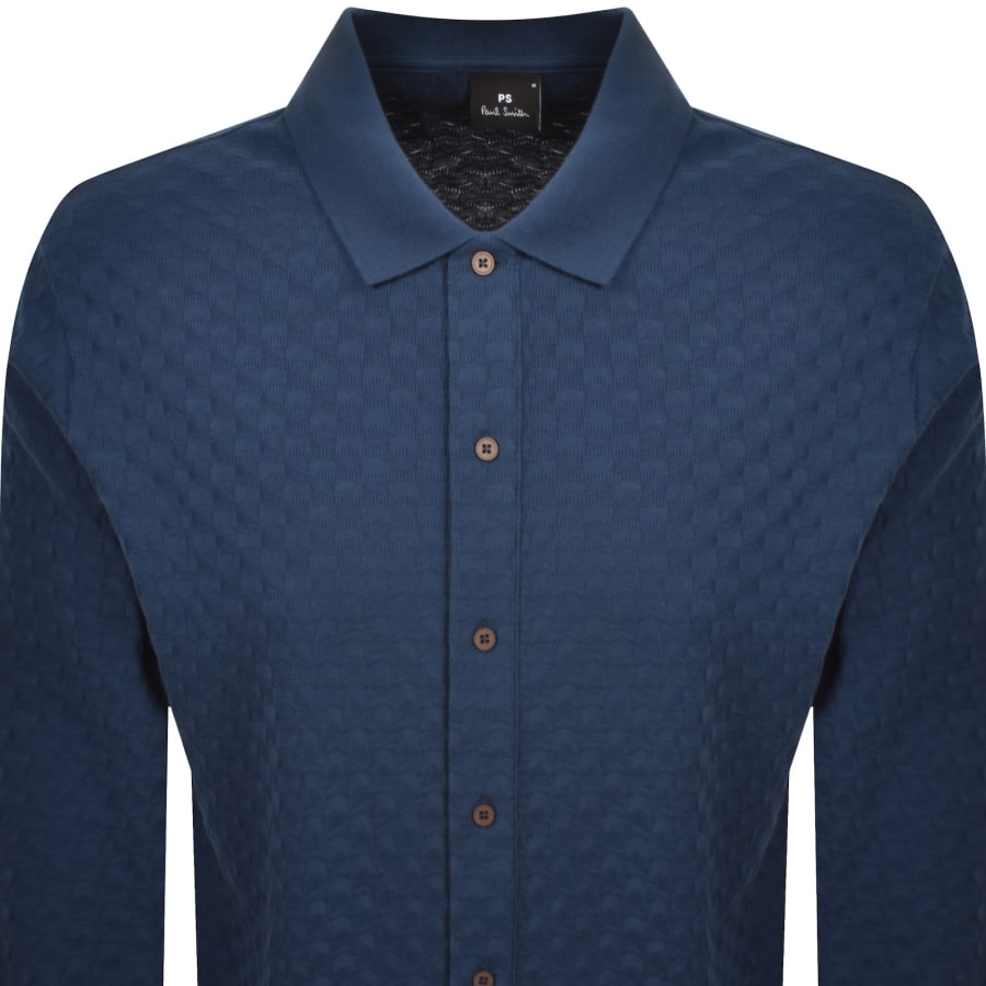 Image number 2 for Paul Smith Button Front Polo Shirt Blue