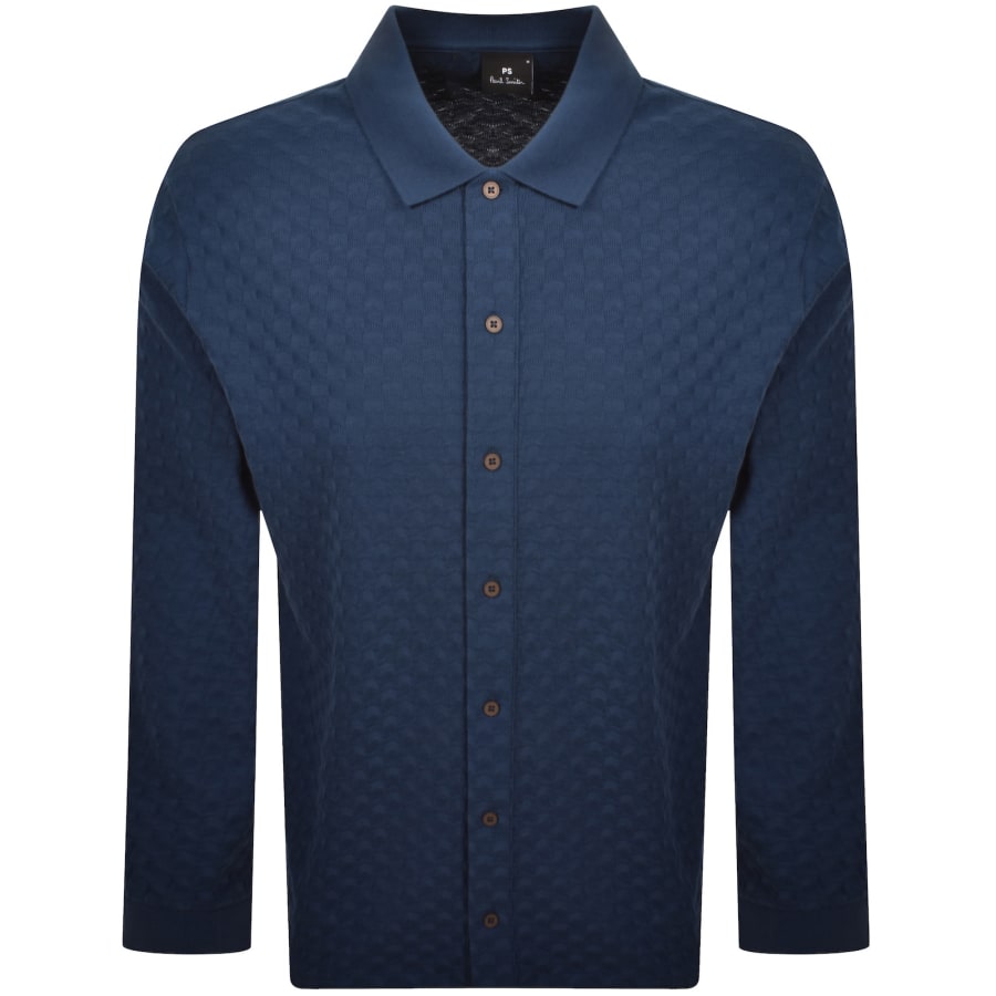 Image number 1 for Paul Smith Button Front Polo Shirt Blue