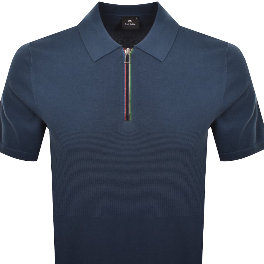 Image number 2 for Paul Smith Knit Short Sleeve Zip Polo T Shirt Blue
