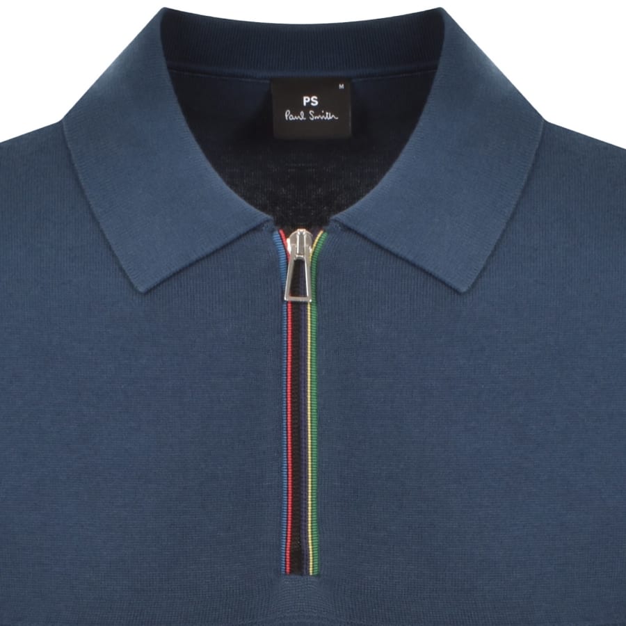 Image number 3 for Paul Smith Knit Short Sleeve Zip Polo T Shirt Blue