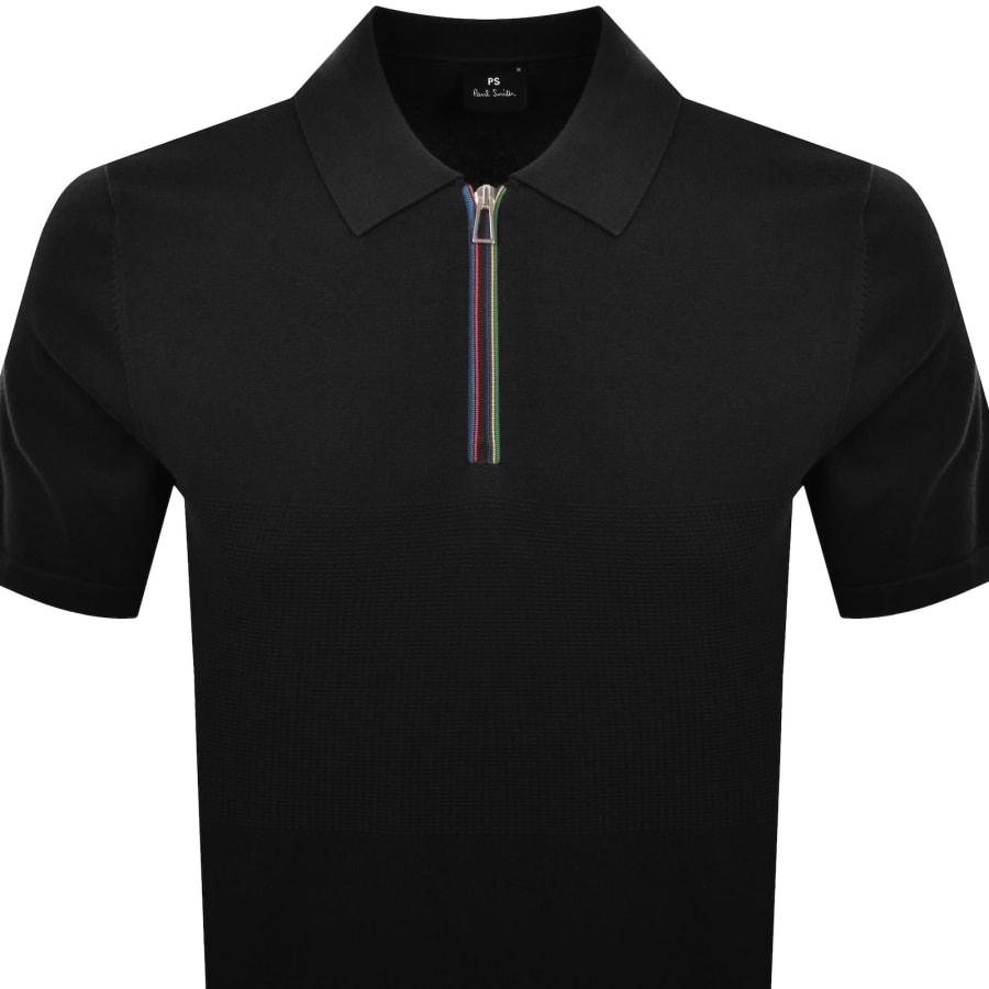 Image number 2 for Paul Smith Knit Short Sleeve Zip Polo Black