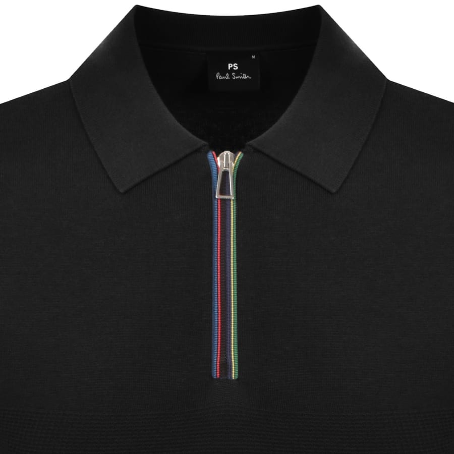 Image number 3 for Paul Smith Knit Short Sleeve Zip Polo Black