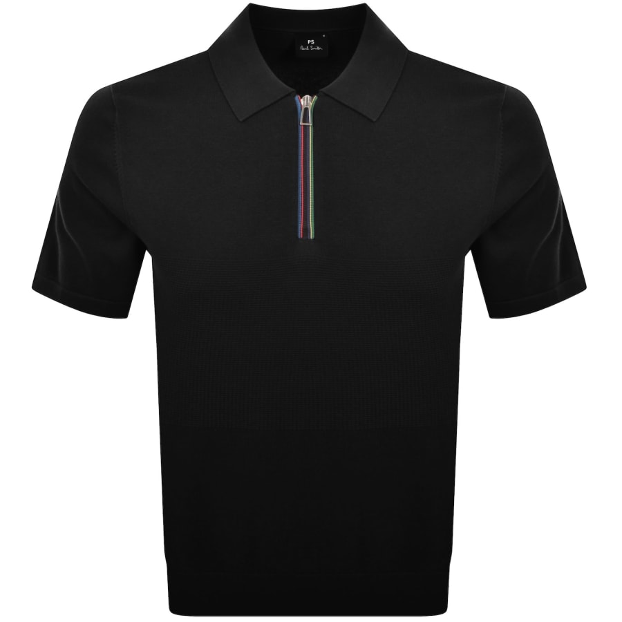 Image number 1 for Paul Smith Knit Short Sleeve Zip Polo Black