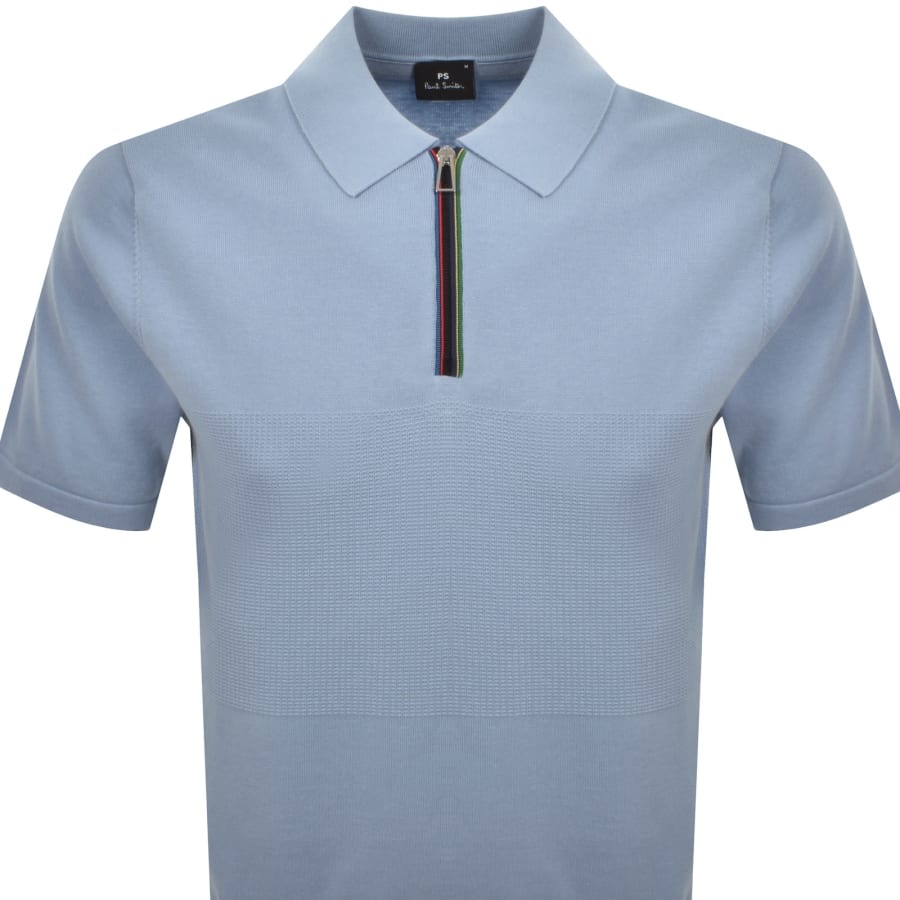 Image number 2 for Paul Smith Knit Short Sleeve Zip Polo T Shirt Blue