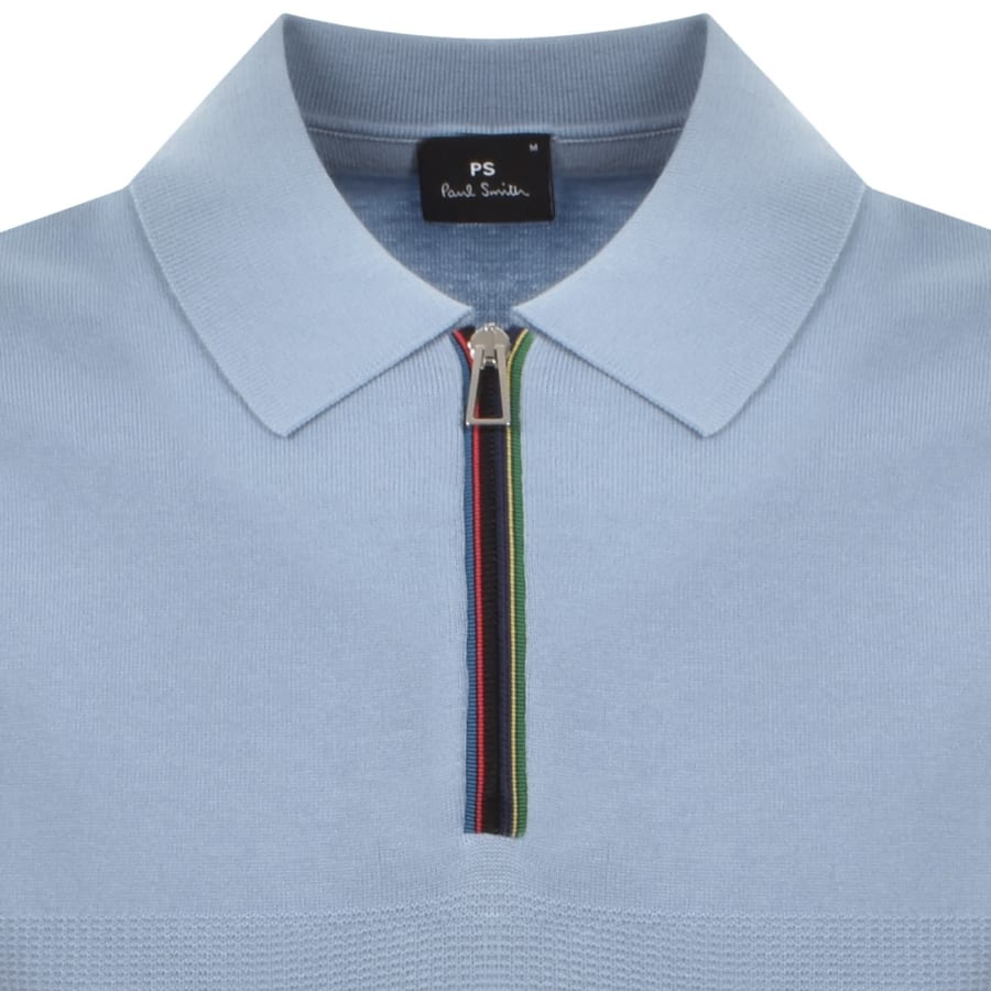 Image number 3 for Paul Smith Knit Short Sleeve Zip Polo T Shirt Blue