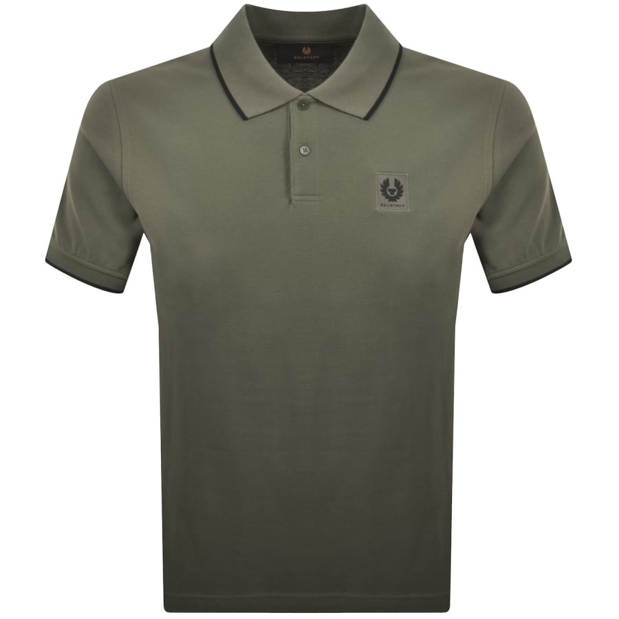 Image number 1 for Belstaff Tipped Polo T Shirt Khaki Green