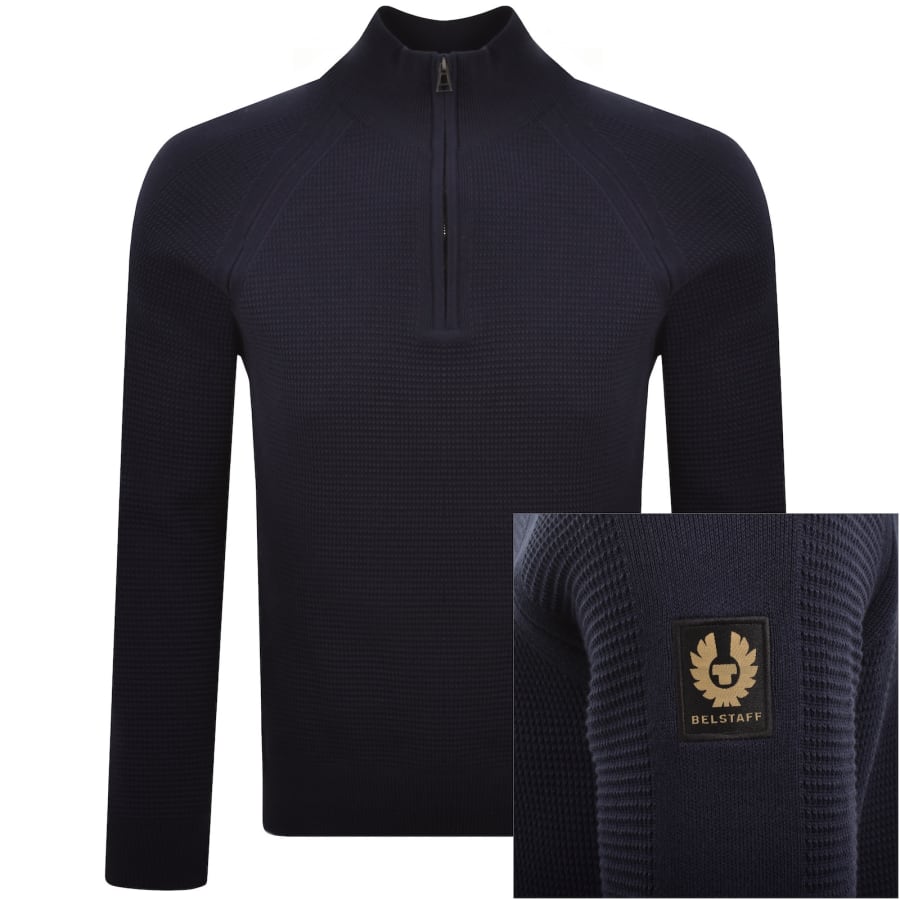 Image number 1 for Belstaff Bradwell Quarter Zip Jumper Navy