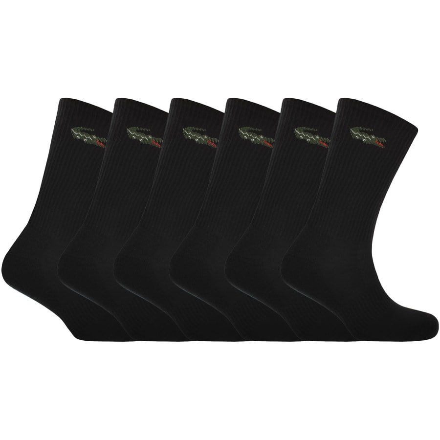 Image number 1 for Lacoste 6 Pack Sport Crew Socks Black