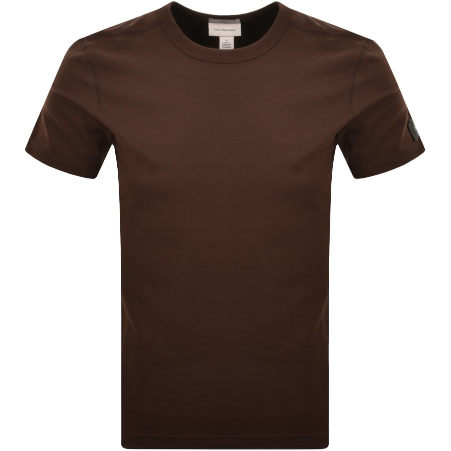 Image number 2 for Calvin Klein Jeans Sueded Badge T Shirt Brown
