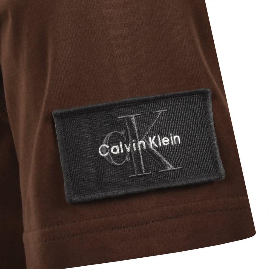 Image number 4 for Calvin Klein Jeans Sueded Badge T Shirt Brown