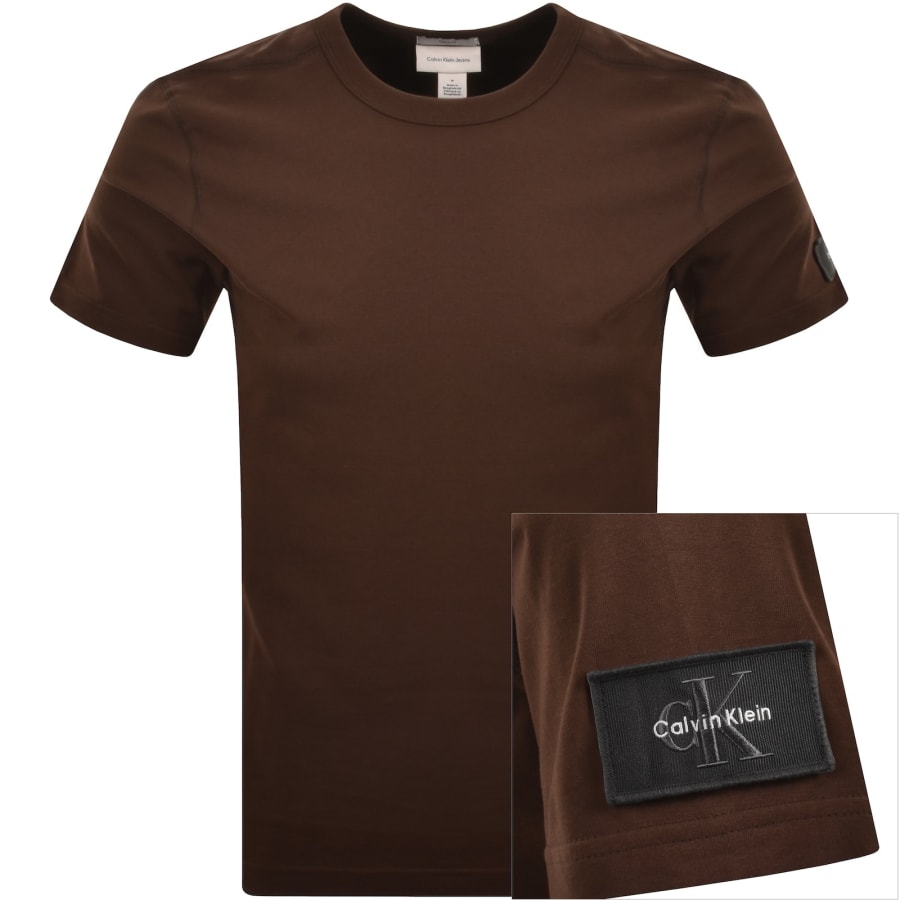 Image number 1 for Calvin Klein Jeans Sueded Badge T Shirt Brown