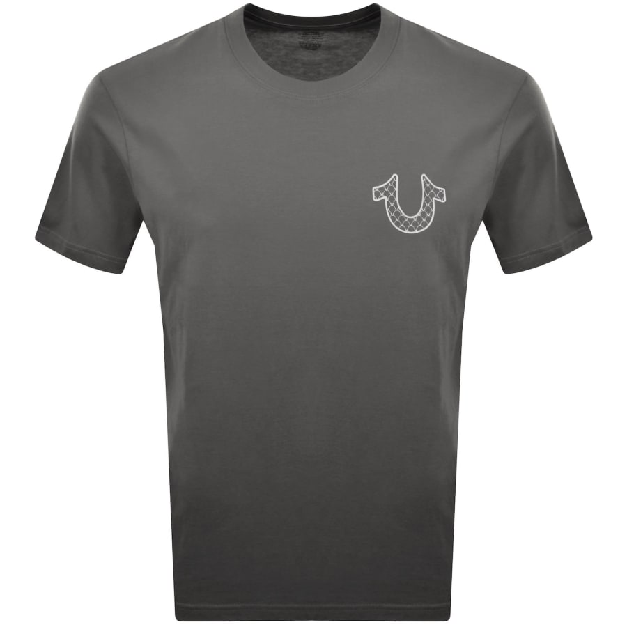 Image number 2 for True Religion Filled Script Buddha T Shirt Grey