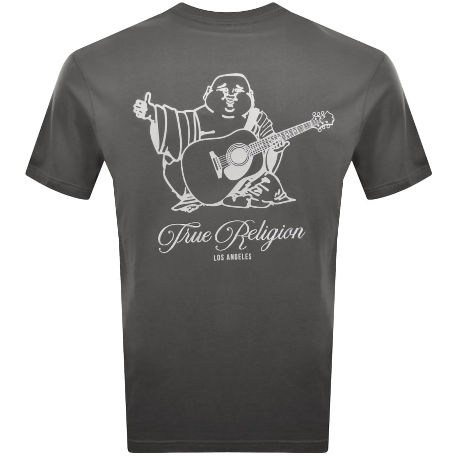 Image number 5 for True Religion Filled Script Buddha T Shirt Grey