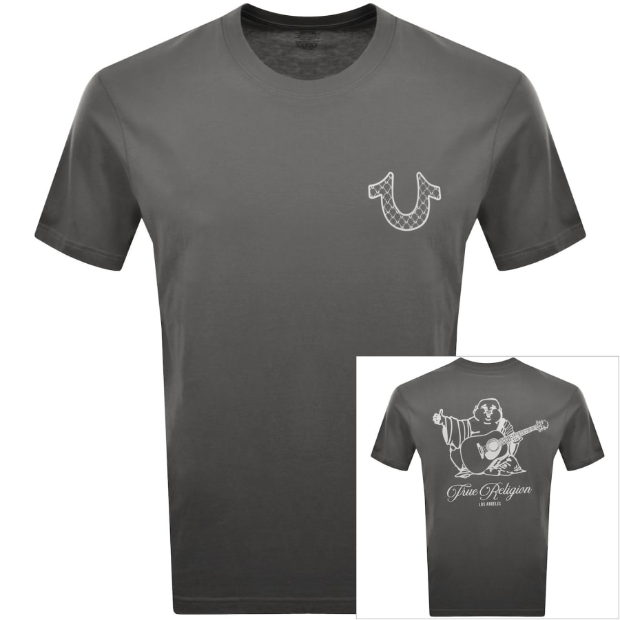 Image number 1 for True Religion Filled Script Buddha T Shirt Grey
